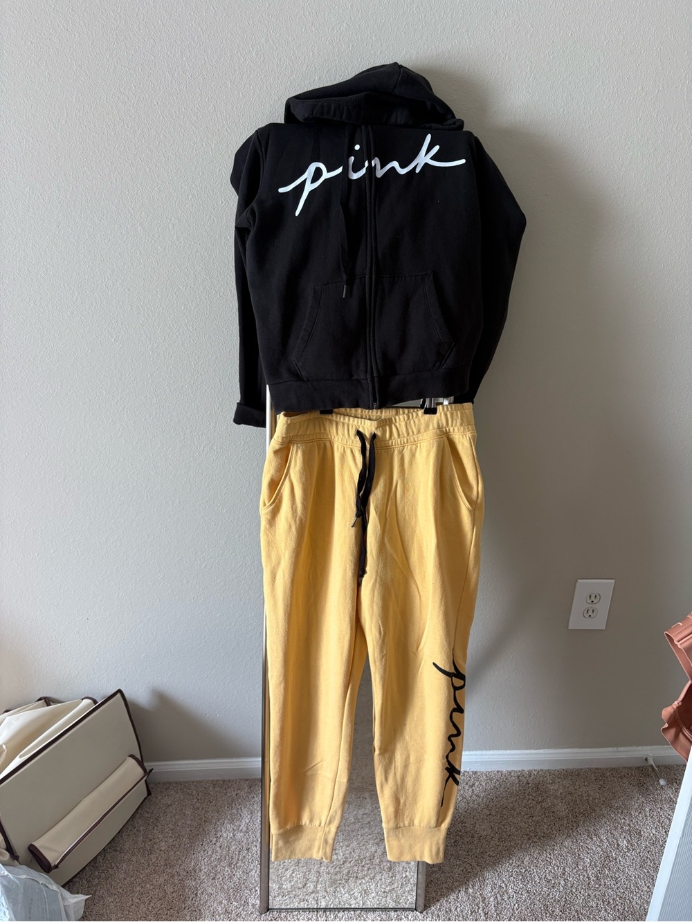 PINK Victoria's Secret Yellow Drawstring Sweatpants with Black Tie